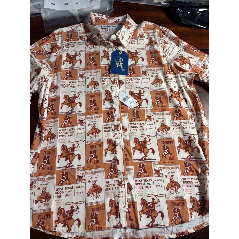Panhandle Slim Mens L Rust West Texas Rodeo Poster Print LS Shirt LWB2S08446
